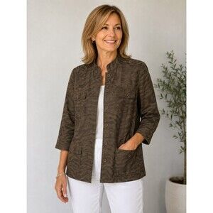 Linea by Louis Dell'Olio Green Jacket Lined 3/4 Sleeve EUC Womens sz L
